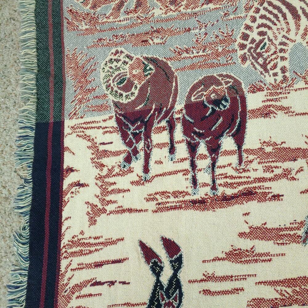 Vintage Noahs Ark Tapestry Woven Throw Blanket-Wall Hanging-70x48-1994 Animals - Picture 11 of 16